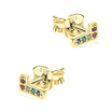 Letter L With Colorful Stone Silver Ear Stud STS-5324
